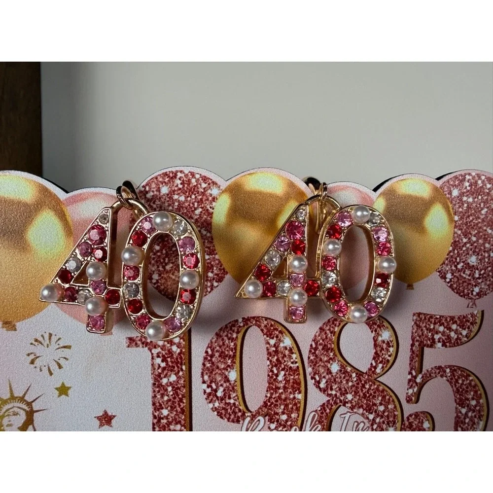 40 & Fabulous Birthday Sash Headband Earrings Set‎ Rose Gold Glitter